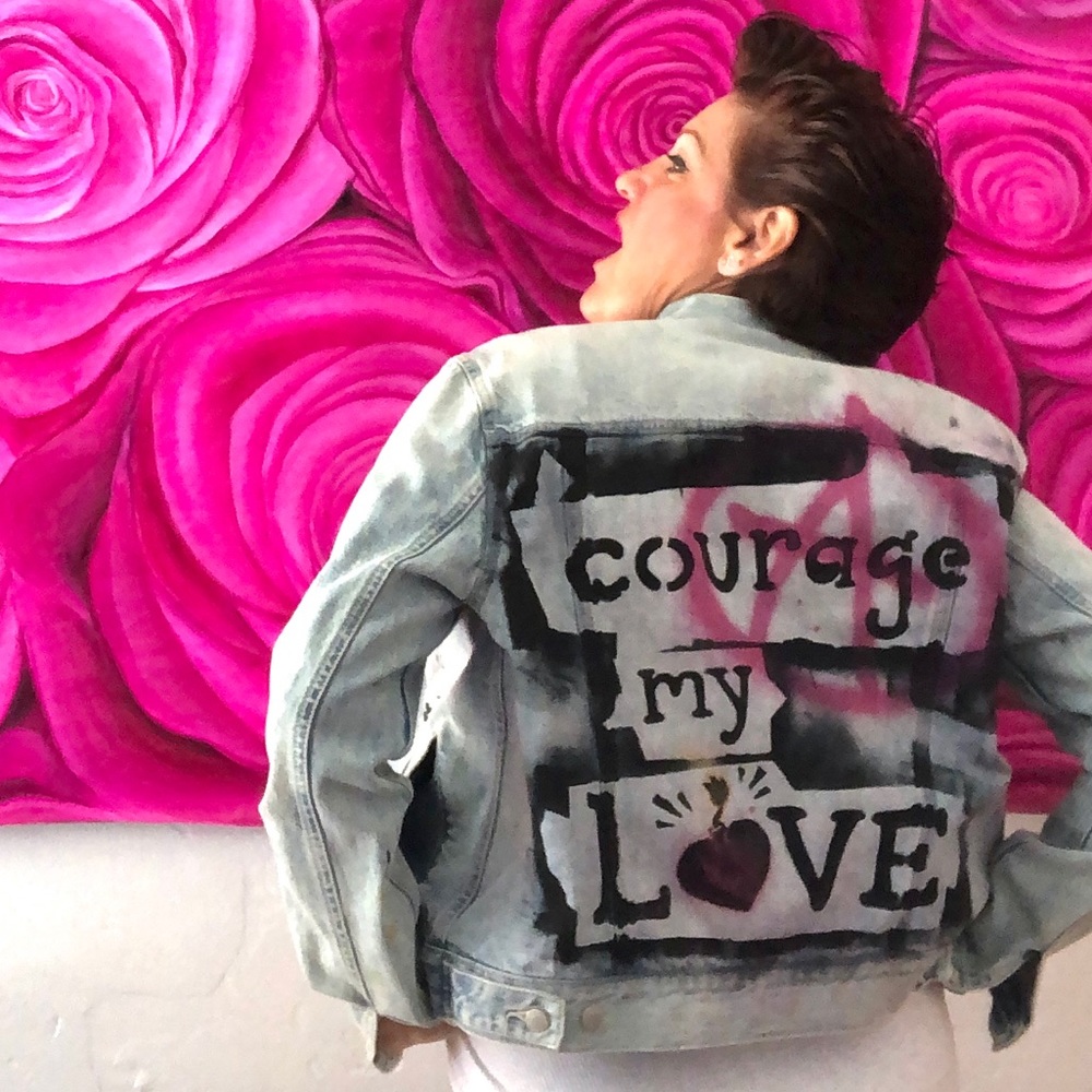 Light denim Jean Jacket custom tag ‘CourageMyLove’
